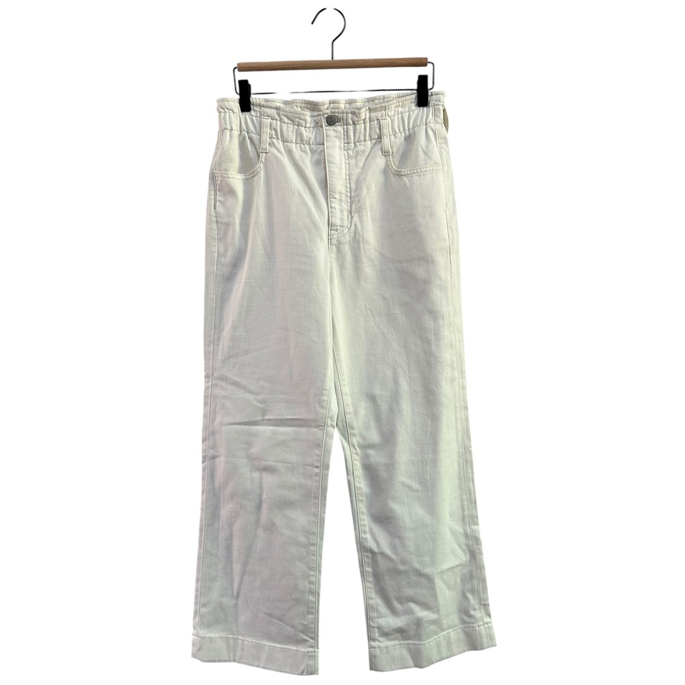 J.Crew Womens Sz 28 Paperbag Waist White High Rise‎ Wide Leg Cropped Jeans Pants